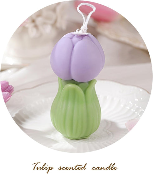 T-shin Candle,70G Tulip Flower Shape Scented Healing Flower In Bud Handmade Soy Wax Aroma Decorative Candle for Table