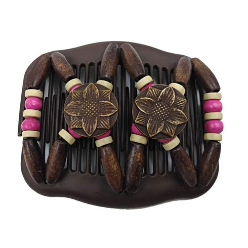 LOVEF 4 Pcs Wood Double Combs, Magic Hair Clips, Bun Maker Hair Accessories