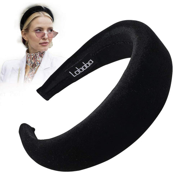 Ivyu Headbands for Women - Black Velvet Padded Hair Accessories, Vintage Wide Band Hair Bands for Girls