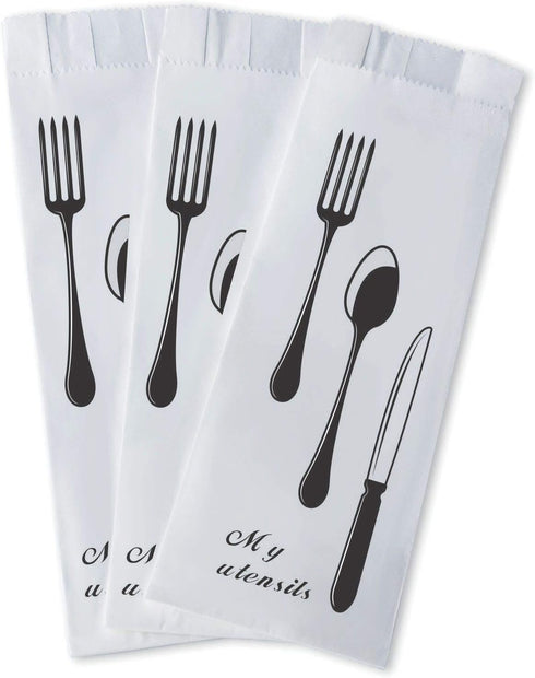 100 Pack 100% White Kraft Paper Bags, 2.75 x 10 inches White Plain Bag Kitchen Cutlery Utensils Holder