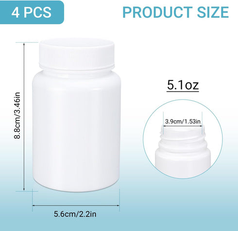 Empty Plastic Pill Bottle Medicine Bottles with Smooth Screw Lid for Liquid Solid Powder (150cc 4pack)