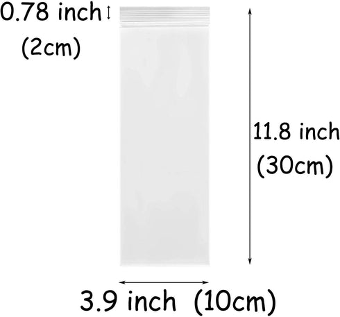 100 Count Clear Tall Thin Resealable Zip Bags - 3.9" x 11.8" (10 x 30 cm)