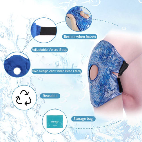NEWGO Knee Cold Pack, 2 Pack Reusable Soft Gel Freeze Wrap for Injury, Ice Packs for Knee Surgery, Pain Relief