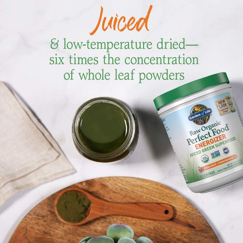 Garden of Life Raw Organic Perfect Food Energizer Juiced Green Superfood Powder - Yerba Mate Pomegranate, 30 Servings,