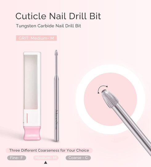 MelodySusie Cuticle Clean Nail Drill Bit 3/32'', Professional Safety Carbide Under Nail Cleaner Nail Bit for Cuticle Dead Skin Nail Prepare, Two Way Rotate, Manicure Nail Salon Supply(Silver, Medium)