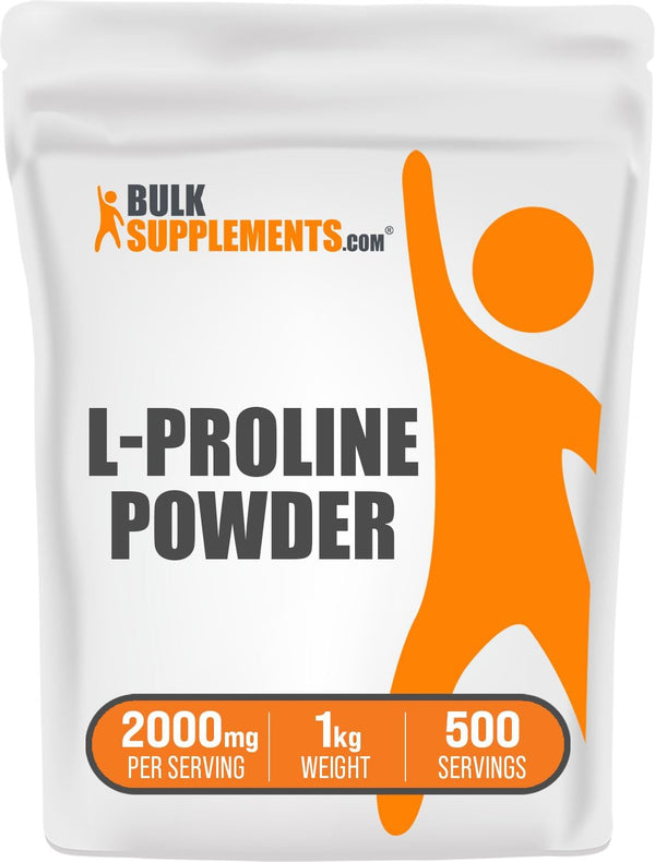 BulkSupplements.com L-Proline Powder - Amino Acid Supplement, Unflavored & Gluten Free, 2000mg per Serving, 1kg (Pack