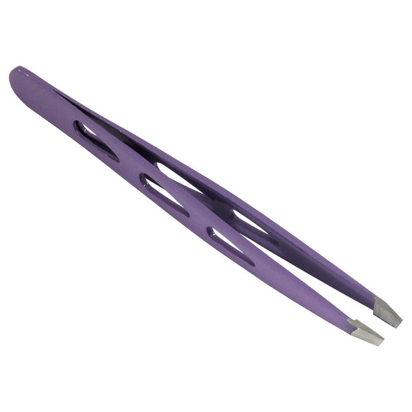 HTS 172D3 4" Purple Slanted Eyebrow Tweezers with Droplet Holes
