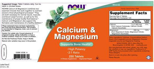 Now Foods Calcium & Magnesium - 250 Tablets, Pack of 2