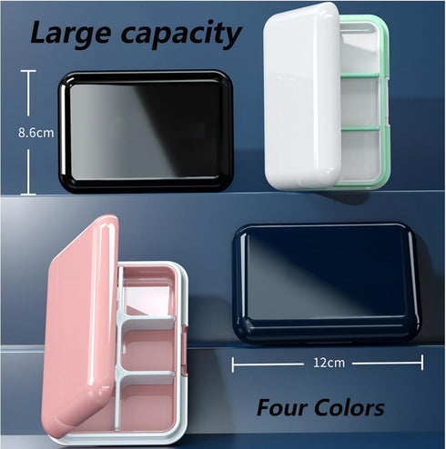 Pill Box Waterproof Travel Pill Case Portable Daily Pill Container Pill Holder Purse 6 Compartments Pocket Compact Medicine Organizer for Vitamin,Fish Oils,Supplements,Medication (Large Black)