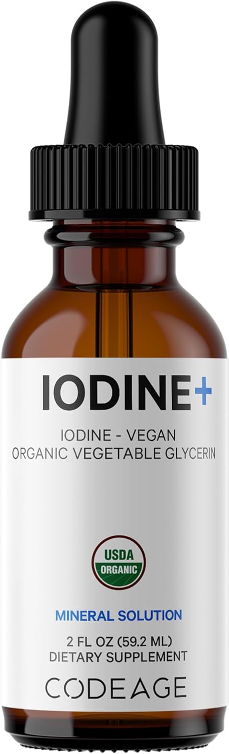 Codeage USDA Certified Organic Iodine Drops, 250 Mcg Per Serving, Liquid Iodide Supplement, 2 fl oz