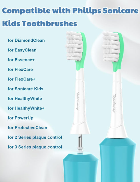 Toptheway Kids Toothbrush Heads for Philips Sonicare, 8 Pack for Kids 7+, Pink & Green