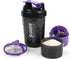 Shaker Bottle, 500ML Protein Shaker Cup with Storage Compartments for Smooth Mixing (Purple & Black)