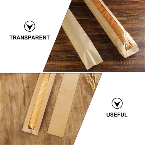 ZUNOXAZ 50pcs Packaging, Kraft Paper Bread Bags with Window for Loaf Baking Wrapping Pouches Suitable for Bakery