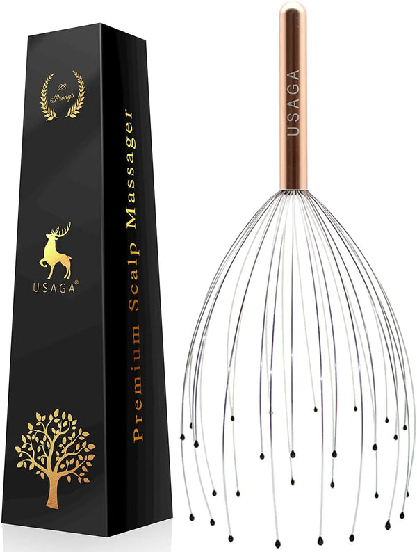USAGA 28 Fingers Head Scratcher - Head Massager for Scalp Body Relaxing, Golden Color