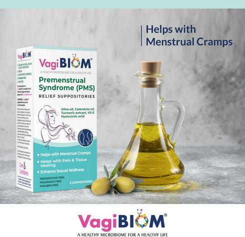 Menstrual Relief Suppositories (5 Suppositories) with Calendula Oil, Cocoa Butter, Turmeric, and Vit E for Period Cramp