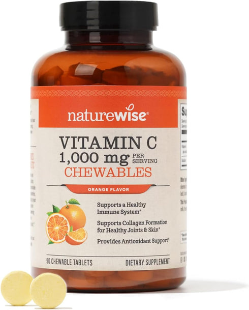 NatureWise Vitamin C 1000mg Chewable Tablets for Immune System & Collagen Support, Vegan, 90 Count