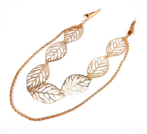 yueton 2pcs Fashion Ladies Hollow Out Leaves Gold Chain Alligator Clips, Hair Clips for Bride