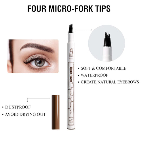 Music Flower Liquid Eyebrow Pen - Waterproof Brow Pencil with Micro-Fork Tip, Smudgeproof, Reddish Brown