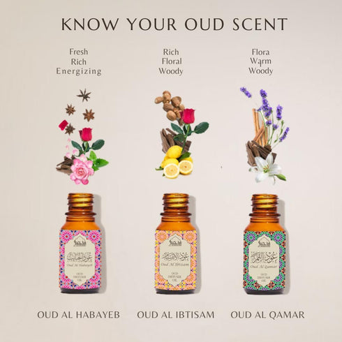 Set, 3 10ml Set 100% Floral Oud Diffuser Oil Essential Oils by Dukhni | x Arabic Oil Gift for Diffuser & humidifier |