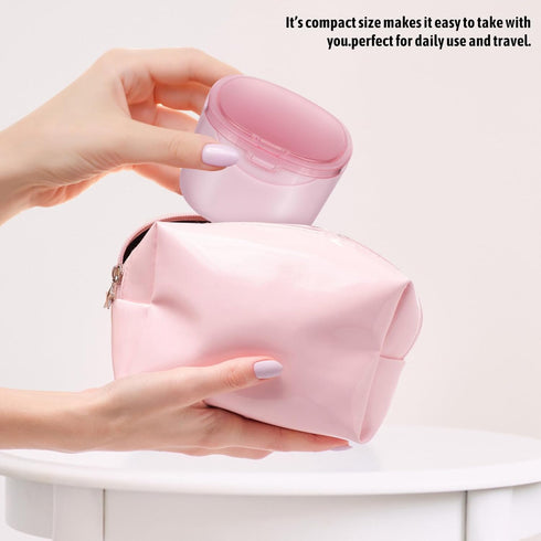 FOMIYES Leak-Proof Bath with Cleaner Brush and Retainer Holder Box, Complete Clean Care for Dentures, Braces (Pink)