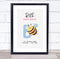 The Card Zoo New Baby Birth Details Christening Nursery Initial B Bee Keepsake Gift Print