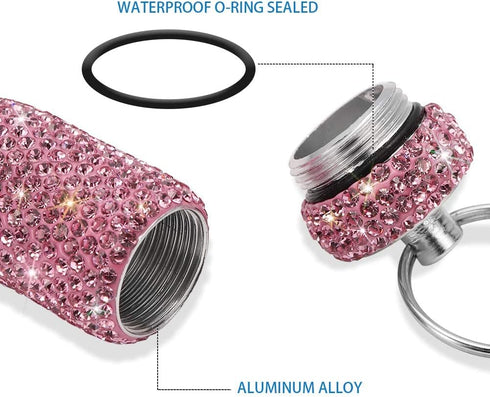 Portable Waterproof Pill Case Holder with Keychain, Bling Pill Box for Outdoor Camping Travel, Pink