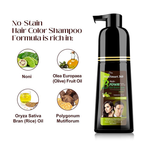 No-Stain Hair Dye Shampoo for Men & Women, Natural Ingredients, Ammonia & Parabens-Free, 200 mL (Dark Brown)