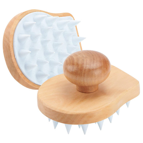 Scalp Massager Shampoo Brush, Wooden Wet and Dry Hair Scalp Care Brush, Exfoliator with Soft Silicone Bristles