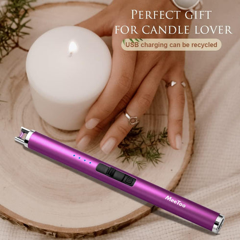 MeeToo Candle Electric Lighter, Rechargeable USB Type-C Lighter for Candle BBQ Camping Fireworks, Purple