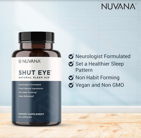 Shut Eye Natural Sleep Aid Supplement for Adults with 5mg Melatonin, 60 Capsules