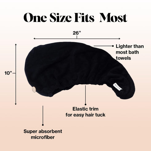 Kitsch Microfiber Hair Towel Wrap - Super Absorbent Quick Dry Towel for Long & Short Curly Hair - Black