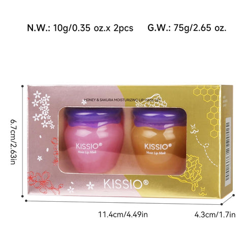KISSIO Honey and Cherry Lip Mask Set, Repair Lips Day and Night, Hydrating Lip Balm, 2 pcs
