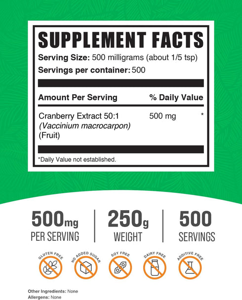 BulkSupplements.com Cranberry Extract Powder - 500mg per Serving, Vegan & Gluten Free, 250g