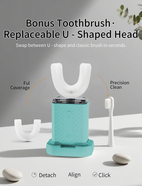 WILDWELLO 48,000 4 60-Second U-Shaped Electric Toothbrush, VPM, Modes, Clean, Magnetic Contact Charging
