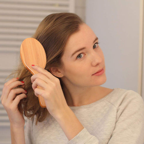 Zhuoyue Wooden Bamboo Hair Brush - Paddle Brush Set with Bamboo Bristle to Reduce Frizz & Massage Scalp (2 pcs)