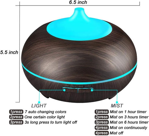 JoySusie 300ml 4 Settings, Aromatherapy Essential Oil Diffuser, Wood Grain Ultrasonic Cool Mist Whisper-Quiet
