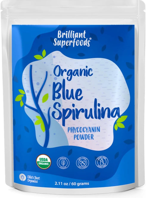 Ellie's Best Organic Blue Spirulina Powder, 60 Servings, Vegan, Non-GMO, for Smoothies & Drinks