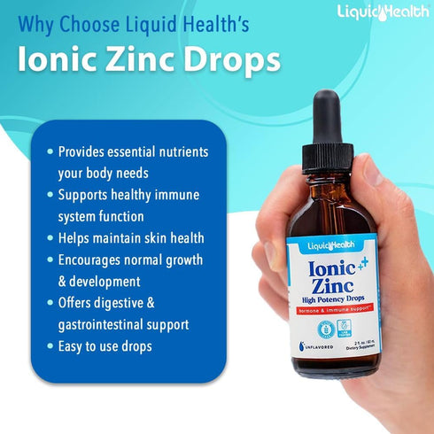 LIQUIDHEALTH Ionic Zinc 15mg, 2 Oz Liquid Zinc Supplement, High Potency Vitamin Drops for Adults, Men & Women, Kids 4 &