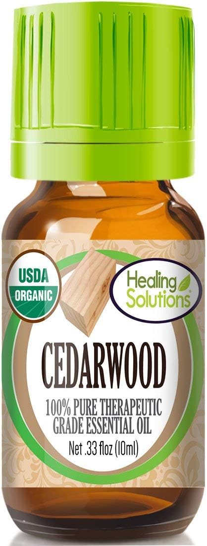 Healing Solutions Cedarwood Essential Oil - 0.33 oz Organic, Pure, Undiluted for Hair, Skin & Diffuser