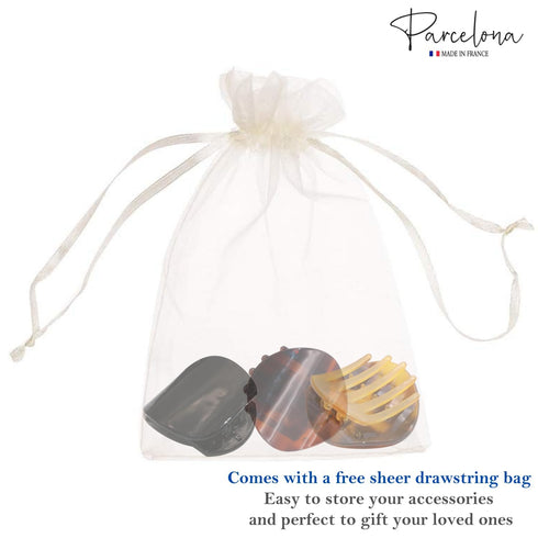 Parcelona Small 2” Tortoise Shell Hair Claw Set of 3, Black and Savana, Secure Grip for Women and Girls
