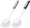 Amazer Dish Brush, 2 Pack Kitchen Dish Scrubber with Handle, Stiff Bristles for Cleaning Sink, Pots, Pans (Black+Grey)