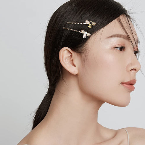 Luckycivia 12 Pcs Metal Cute Bee Hairpin, Exquisite Alloy Crystal Bee Hair Side Clips, Honeybee Hair Accessories for