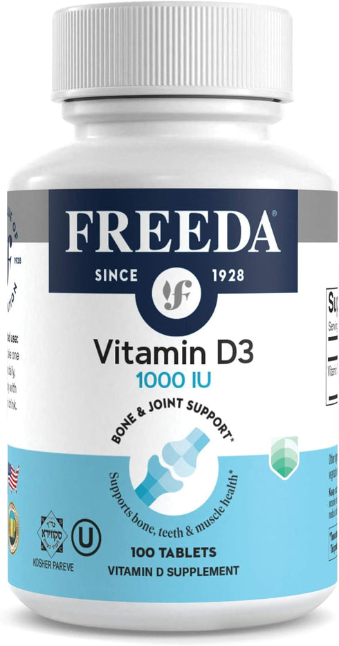 FREEDA Vitamin D3-1000 IU - High Potency Kosher Supplement Tablets for Bone and Muscle Health, 100 Count