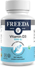 FREEDA Vitamin D3-1000 IU - High Potency Kosher Supplement Tablets for Bone and Muscle Health, 100 Count
