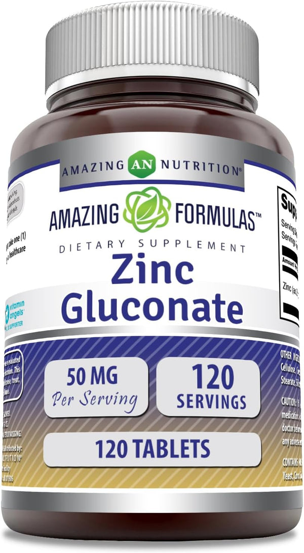 Amazing Formulas Zinc Gluconate Supplement | 50 Mg Per Serving | Non-GMO, Gluten-Free, Made in USA (120 Count)