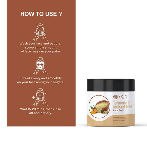 Skin Elements Fuller’s Earth & Turmeric Natural Face Pack for Healthy Glowing Skin, Reduces Dark Spots, 3.38 Fl. Oz