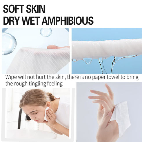 Cotton Facial Dry Wipes, 100 Count, Deeply Cleansing Disposable Face Towel, Multi-Purpose for Skincare and Makeup