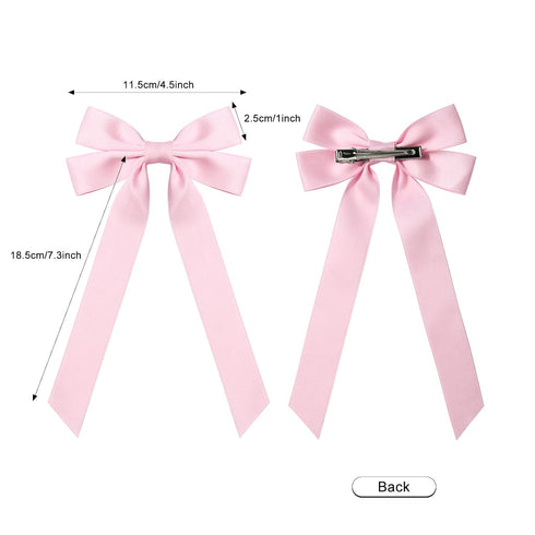 Silky Satin Hair Bows and Ribbons, 2PCS Pink Alligator Clips for Ponytail Holders, Hair Accessories for Women