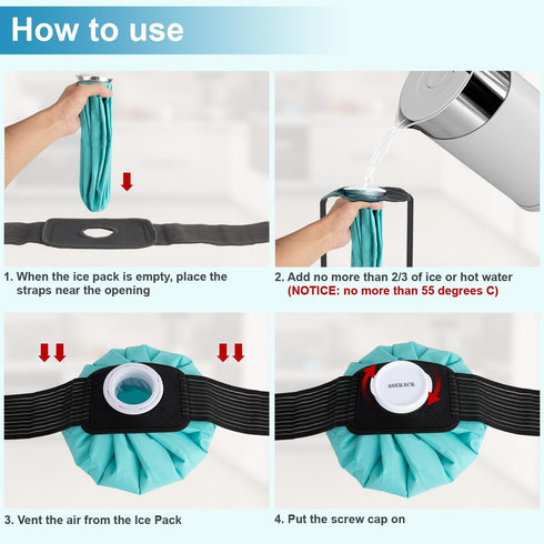 Ice Packs for Injuries - Reusable Thickened Ice Bags with Elastic Support Wrap, Hot & Cold Therapy, 3 Sizes