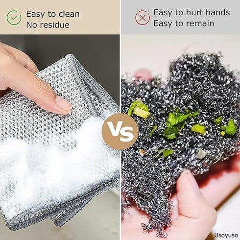 Usoyuso 12 Pcs Multipurpose Wire Dishwashing Rag, Non-Scratch Wire Dish Cleaning Cloths for Wet and Dry, Reusable Steel